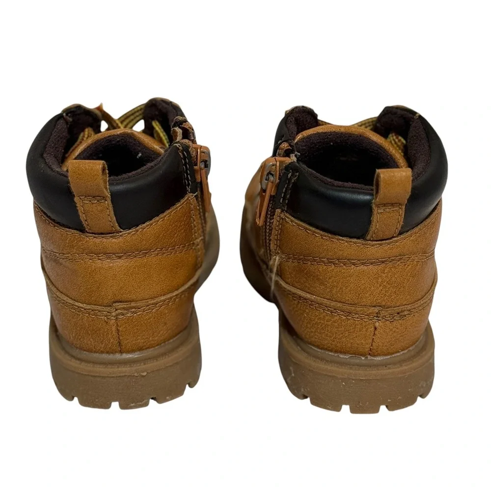 Carters Toddler Boys Tan Faux Leather Work Boots Side Zip Size 7M Brown Rugged
